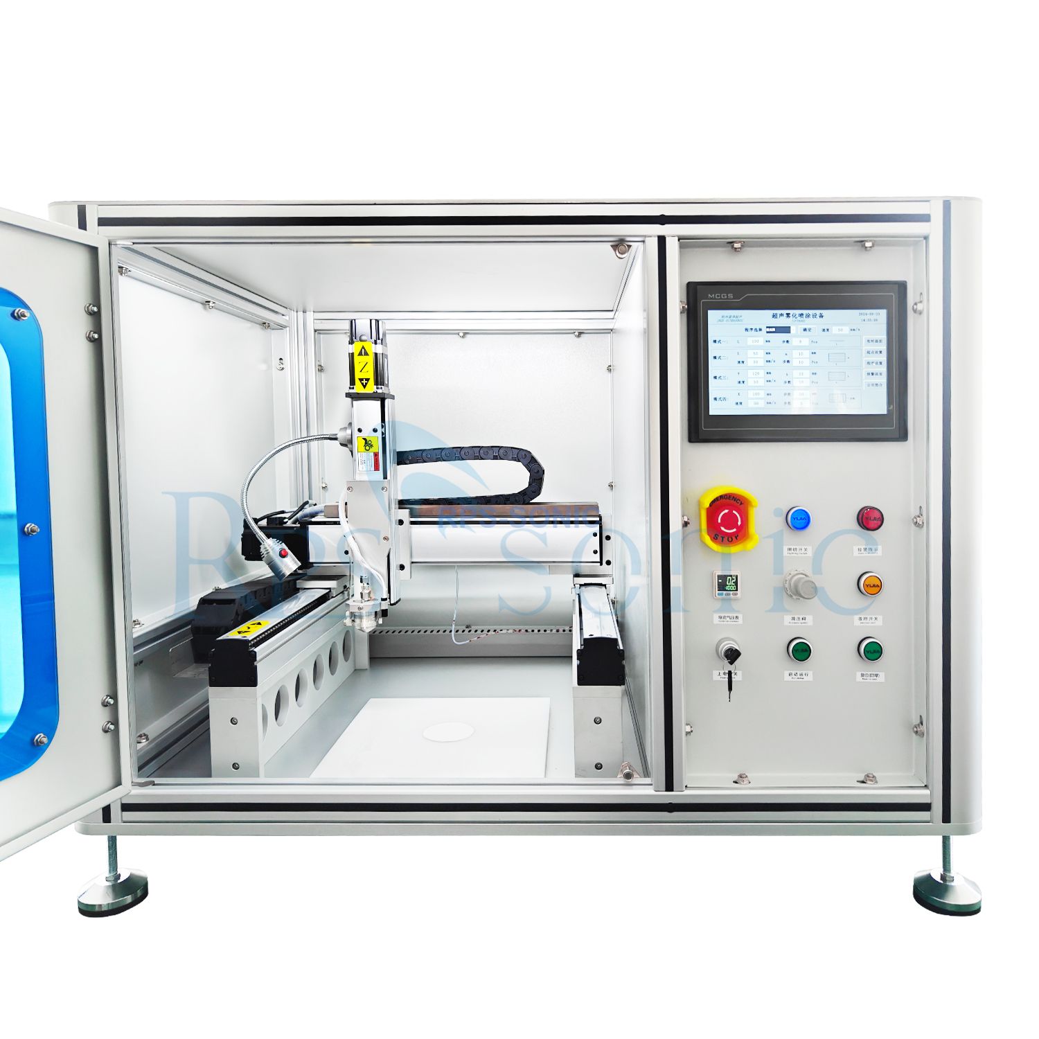 Máquina de recubrimiento por pulverización con boquilla de pulverización ultrasónica de alta precisión para atomización por aire de recubrimiento de pilas de combustible