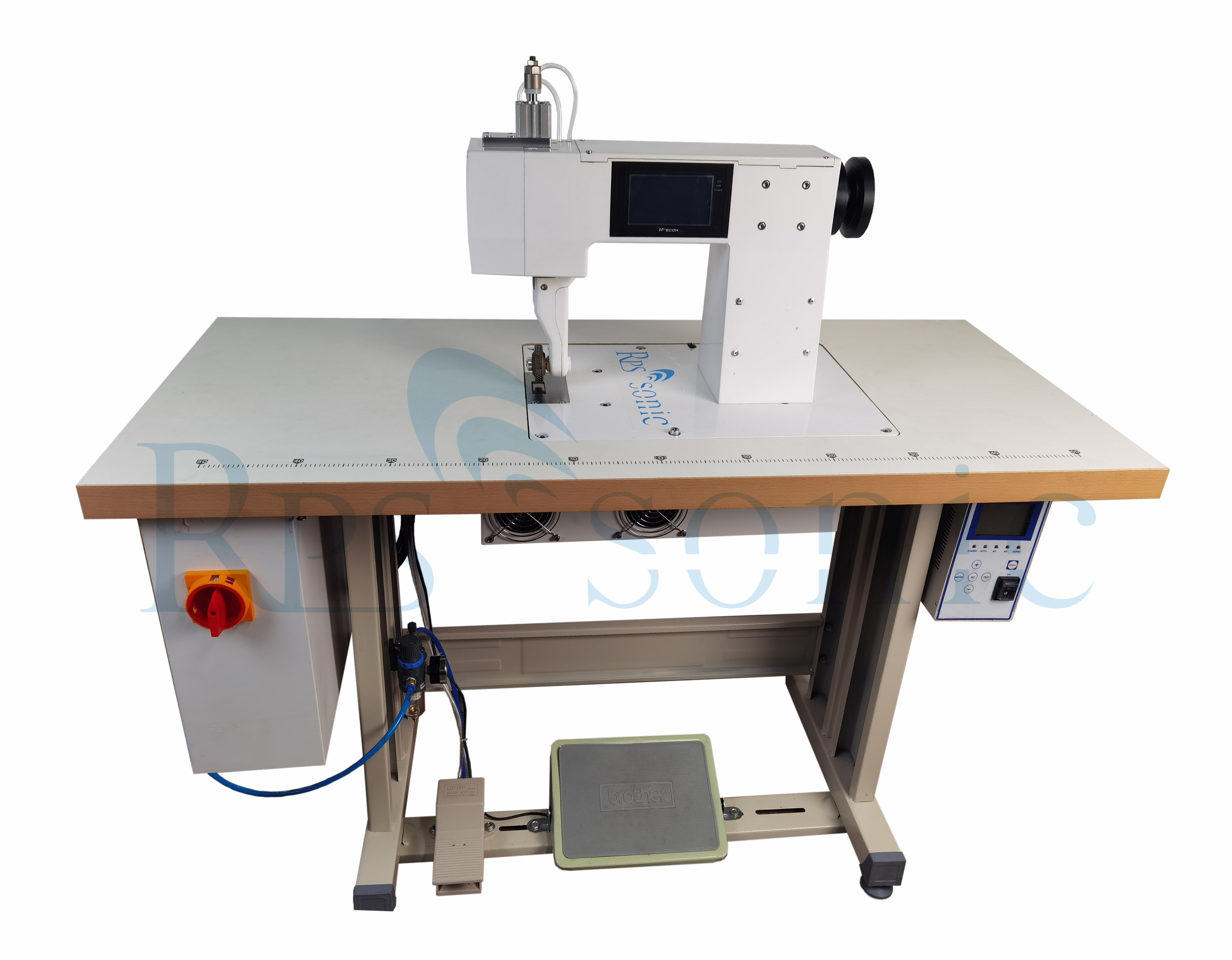 Máquina de coser ultrasónica de 20 kHz con yunques giratorios y bocina giratoria para laminación y sellado de bordes